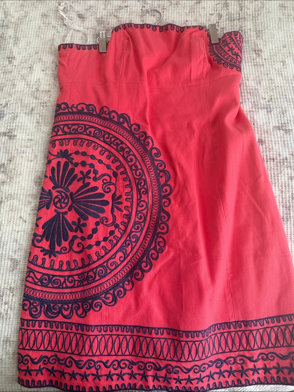 Lilly Pulitzer Strapless Coral Dress with Navy Embroidery